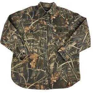 Faded Camo Button Up Long-sleeve Neutral Brown Shirt Size Large